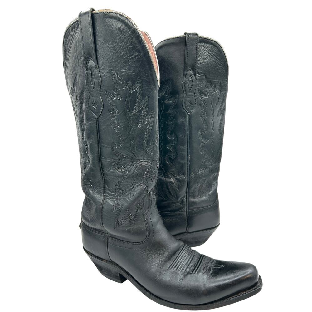 Old West Tall Snip Toe Black Leather Cowgirl Women’s 9.5